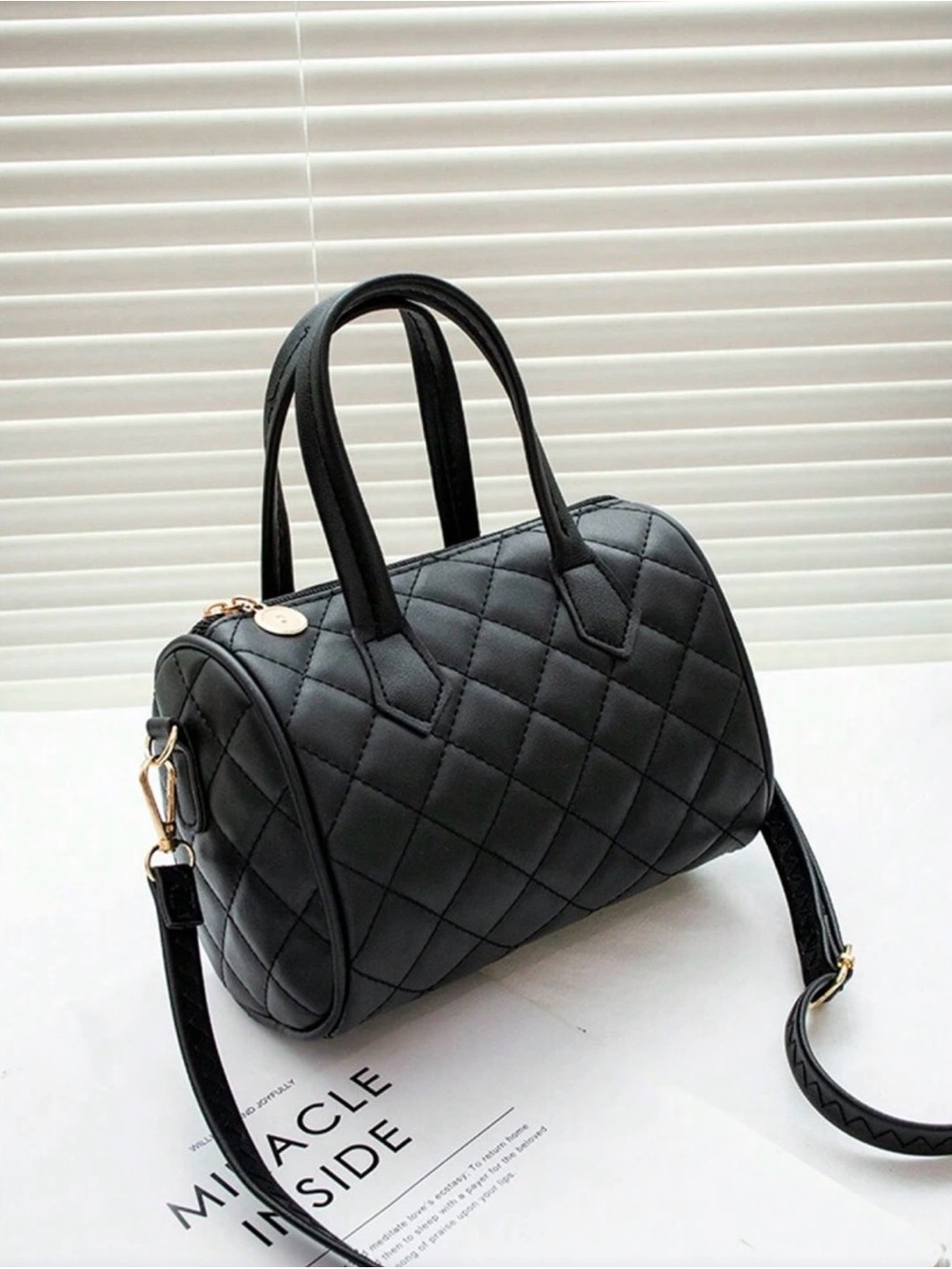 Quilted Barrel Shoulder Bag - Black